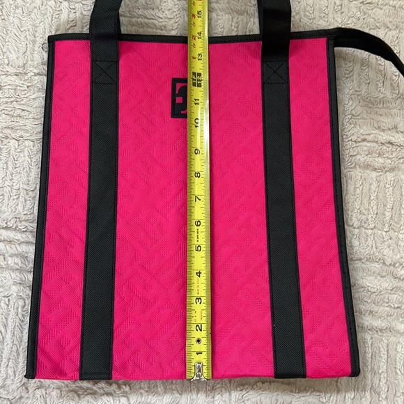 New reusable insulated shopping tote bag with zipper closure pink & black - Picture 7 of 16